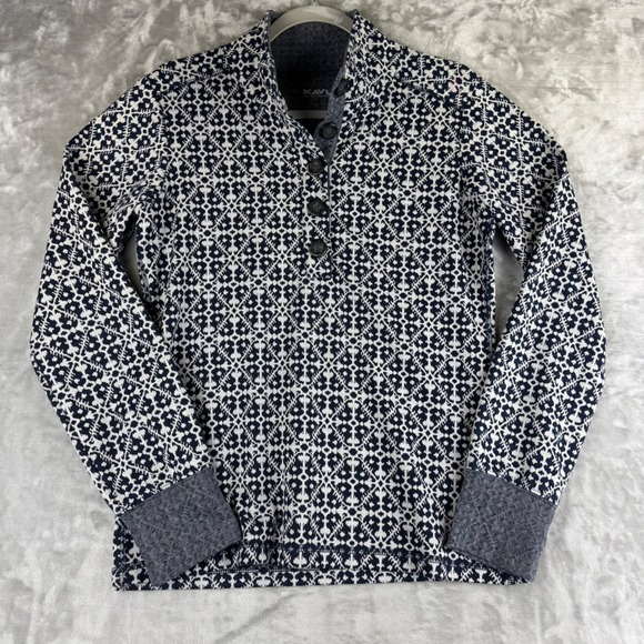 Kavu Tops - Kavu Women's Navy Blue White Patterned Pullover Thumb Hole Shirt Size M (1379)